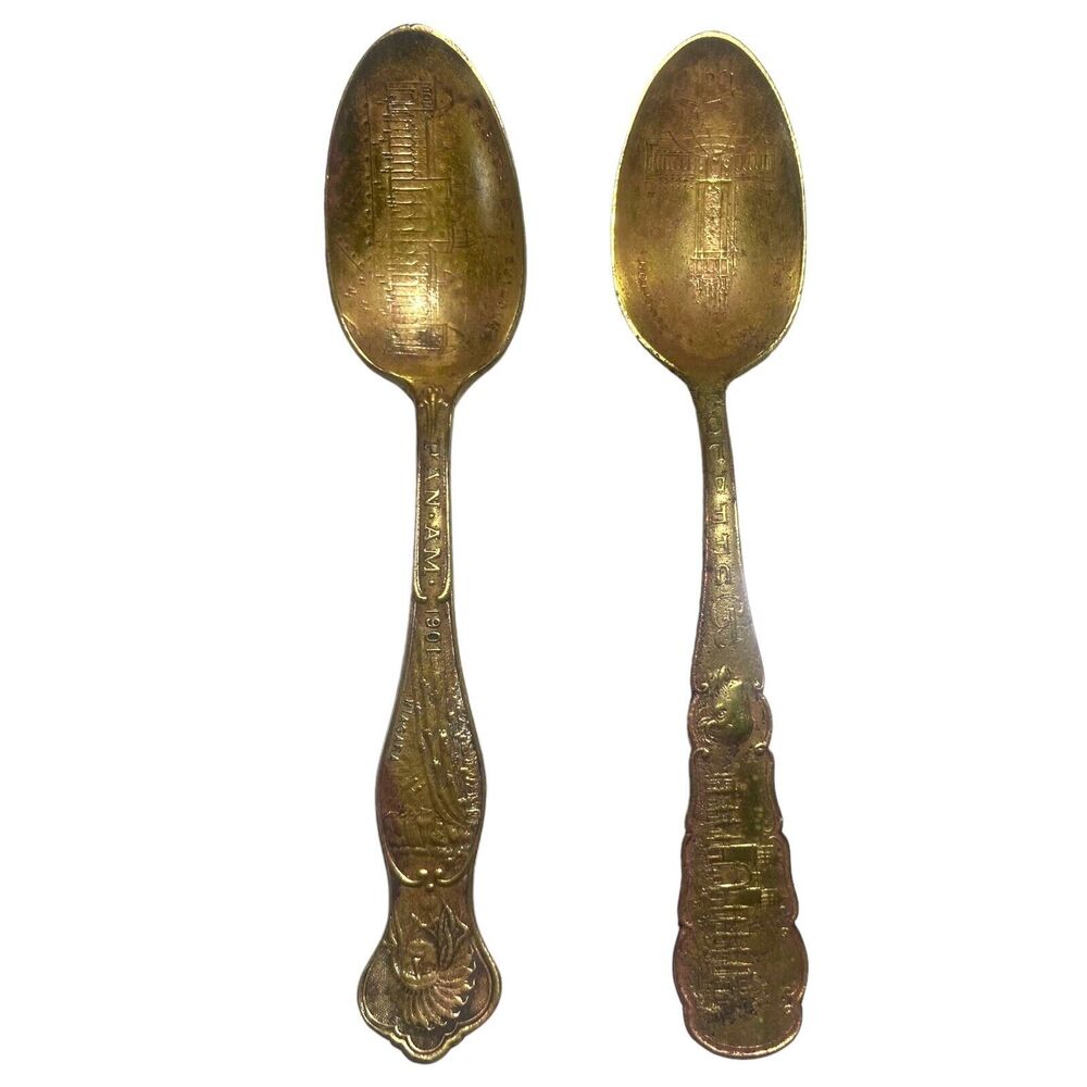 Pan America Exposition Buffalo 1901 Souvenir Spoons Electricity Building Lot of2